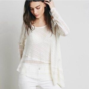 Free People Carousel Up And Down Swing Blouse XS Cream Long Sleeve Asymmetric